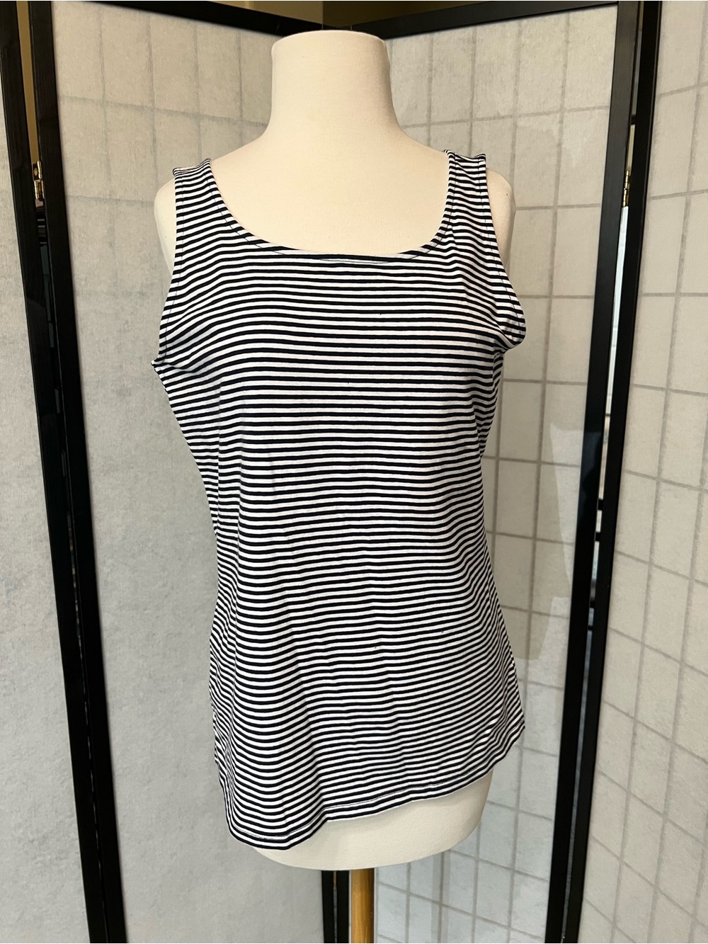 Talbots Black and White Striped Scoop Neck Tank